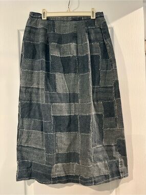 Womens Patchwork Midi Skirt in Charcoal Gray